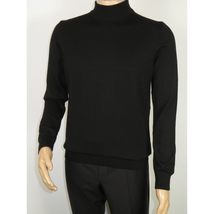 Men's Sweater Knit By BRANGO Turkey Mock Neck Cotton Blend 21050 Black image 6