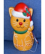 Holiday Time 11&quot; Tabletop Blow Mold Gingerbread Kitty Cat Santa Hat Ligh... - £14.84 GBP