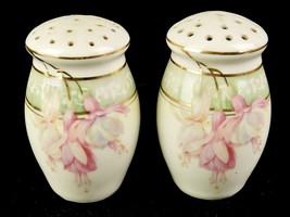 Porcelain Salt &amp; Pepper Shakers, Egg Shape, Pink &amp; Green Floral, Bavarian Style - £15.62 GBP