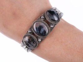 6 3/8&quot; 40&#39;s-50&#39;s Navajo Stamped silver petrified wood bracelet - £256.87 GBP