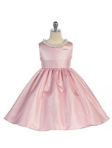 Stunning Pink Satin Flower Girl Pageant Dress w/ Beaded Neckline, Crayon Kids - £42.34 GBP