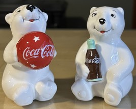 Vintage Coca Cola Polar Bears Ceramic Salt &amp; Pepper Shakers Set 4” - $14.84