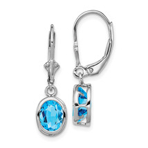 Silver Rhodium Plated 8x6mm Oval Blue Topaz Leverback Earrings QE2044BT - £85.32 GBP