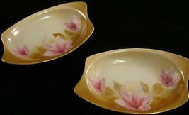 R &amp; S Oval Dish Bowl Made in Germany Gold Trim set of 2 copper iridescent Floral - £8.83 GBP