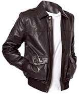 Men&#39;s vintage BLACK Leather Bomber Jacket All Size - $199.00