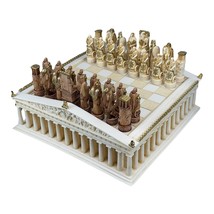Chess Set Board Parthenon Temple &amp; 32 Pieces Greek Roman Gods - $317.50