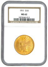 1911 $10 Gold Indian Eagle Graded by NGC as MS-62 - $2,376.00