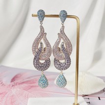 Intimate Loop Long Earrings Beautiful Color Paved Full Zirconia Luxury Brand Gol - £40.37 GBP
