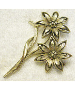 Flower Lapel Pin 2 3/4&quot; Statement Brooch Fashion Jewelry VTG Gold Plated  - £15.50 GBP