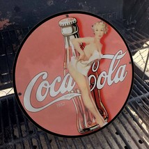 Vintage 1932 Coca-Cola Carbonated Soft Drink Porcelain Gas &amp; Oil Pump Sign - £99.91 GBP