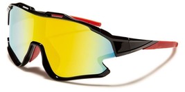 NEW SHIELD WRAP AROUND MENS SPORT RED SUNGLASSES YELLOW MIRRORED LENS UV400 - £10.80 GBP