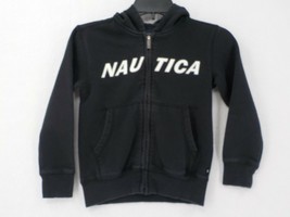 Nautica Boys Fleece Full Zip Hoodie Size LG 6 Black White Logo Childrens Sweater - $5.99