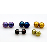 Lot of Five Pair Dyed Genuine Pearl Sterling Silver Stud Earrings - $40.34 CAD