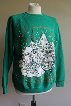 Vtg Night Before Christmas M Green Glitter Snow Scene Hanes Her Way Ugly Sweater - $19.76