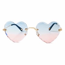 Heart Sunglasses Women Trendy Rimless Heart Shaped Glasses Pink Blue Gradient Le - £22.44 GBP