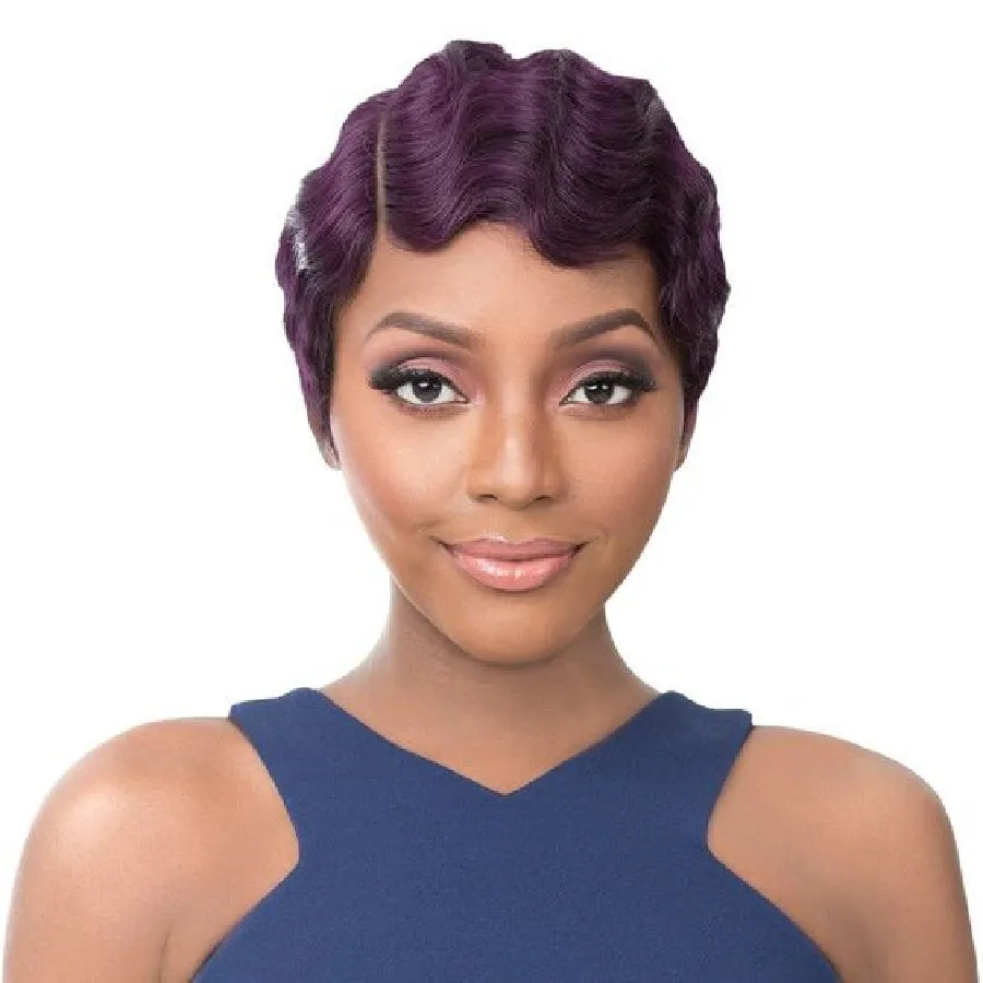 Perruque Brazilian Short Pixie Cut Water Wave Machine Made 100% Real Human Ha - £24.14 GBP