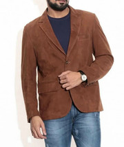Formal Brown Men&#39;s Genuine Soft Suede Leather Blazer Handmade Party Work... - £95.45 GBP+