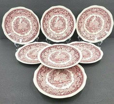 7 Masons Vista Pink 7 7/8&quot; Salad Plates Set Vintage Ironstone Porcelain England - £108.62 GBP