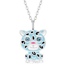 Baby Tiger Necklace 925 Sterling Silver with Aqua Crystals - £14.76 GBP