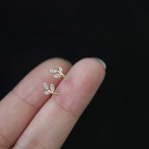 Silver french simple pav crystal leaf tree life stud earrings women classic plating 14k thumb200