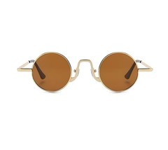 Retro Round Metal Sunglasses – Gold Frame with Brown Lenses, UV400 Prote... - $306.18 MXN