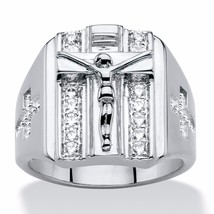 Silvertone Round Cz Double Row Crucifix Cross Mens Ring Size 8 9 10 11 12 13 - £63.92 GBP