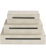 Kingflux Ivory Shagreen Leather Set of 3 Decorative Box with Black Handles,Stora - $59.98