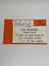 Paul McCartney World Tour ticket stub 11/27/1989 Friends of the Earth LA... - £15.80 GBP