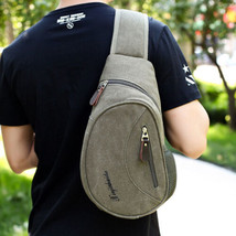 Men Canvas Shoulder Bag Sling Crossbody Chest Satchel Travel Outdoor Bac... - £17.21 GBP