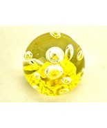 Glass Egg Paperweight, 3 1/4&quot;, Clear w/Yellow Flower, Controlled Bubbles - $29.35
