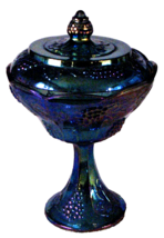 Indiana Carnival Glass Iridescent Blue Covered Compote Candy Dish Harves... - £15.58 GBP