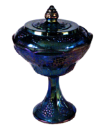 Indiana Carnival Glass Iridescent Blue Covered Compote Candy Dish Harves... - £15.56 GBP