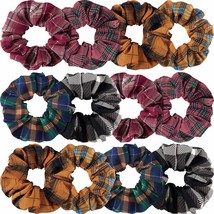 12 Pieces Fall Scrunchies Plaid Hair Scrunchies Christmas Hair Tie Checkered Ela - £11.85 GBP