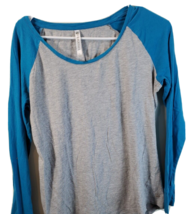 Fabletics Tee Shirt Top Womens Large Blue Gray Knit Cotton Long Sleeve P... - $14.55