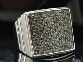 2Ct Round Cut Black Diamonds Men&#39;s Cluster Engagement Ring 14K White Gold Finish - £102.05 GBP