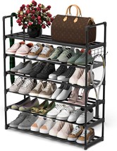 6 Tiers Metal Shoe Rack,Adjustable Shoe Shelf Storage Organizer With, Black - £36.67 GBP