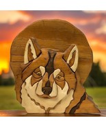Vtg Wolf Multi Wood Intarsia Jigsaw Pieced Art Plaque  Signed Uncle John... - $51.54 CAD