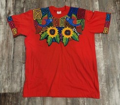 Vintage Galapago Quilted T-shirt - Red Women&#39;s Medium - Made in Panama - Floral - £27.06 GBP