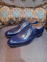 Handmade Men&#39;s Blue Whole Cut Cowhide Leather Oxford Round Toe Dress Shoes - $128.69+