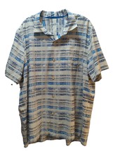 Tommy Bahama XXL silk blend button camp shirt white blue tan broken line stripes - £19.46 GBP