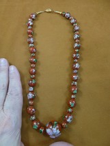 (v252-d) 8 + 12mm Red pink flower Cloisonne 20&quot; beaded Necklace fashion JEWELRY - £68.50 GBP