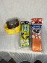 VINTAGE ALUMINUM LAWN CHAIR WEBBING ROLLS 2.25&quot; ORANGE GREEN YELLOW BRN. - $18.94