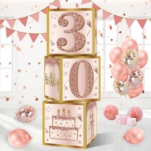 3Pcs 30Th Birthday Decorations Boxes For Women, Pink Rose Gold 30Th Birthday Bal - £21.67 GBP