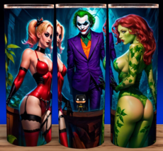 Harley Quinn &amp; Poison Ivy in Sexy Lingerie with Joker Cup Mug Tumbler 20oz - £15.60 GBP