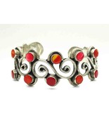 Mexico Red Agate Cabochon Openwork Cuff Bracelet Sterling Silver - £387.65 GBP