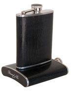 Brizard  Flask 8 oz. Black Lizard Pattern Leather  Made in USA NIB - $2,732.18 MXN
