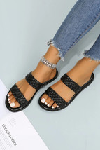 Black Braided Double Band Leathered Flat Slippers - $12.52