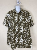 Merona Men Size L Brown Floral Tropical Button Up Shirt Short Sleeve Pocket - £5.75 GBP