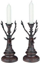 Candleholder Candlestick MOUNTAIN Lodge Deer Pair Resin Hand-Painted Hand-Cast - £199.03 GBP