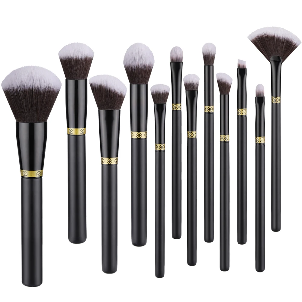 RANCAI Black Makeup Brushes 12 Pcs Set Professional High Quality Eye Face Cosmet - $64.59